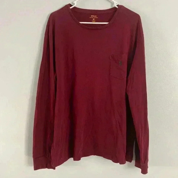 Polo Ralph Lauren Long Sleeve Crewneck Solid T-Shirt with Pony Burgundy Size XL - Picture 1 of 8
